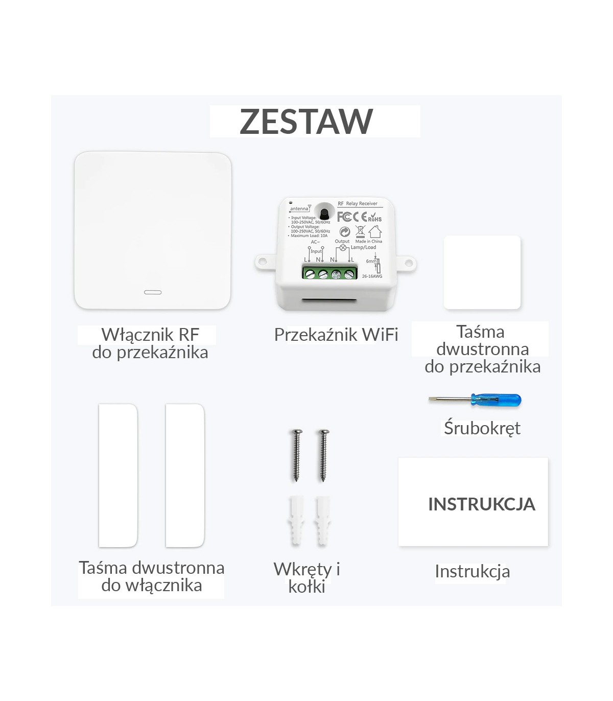 Przekaźnik WiFi TUYA z bezbateryjnym włącznikiem
