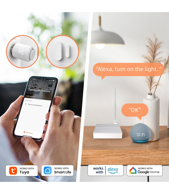 Bramka ZigBee 3.0 LAN RJ45 Mostek TUYA Smart Life gniazdo USB-C antena 3dBi