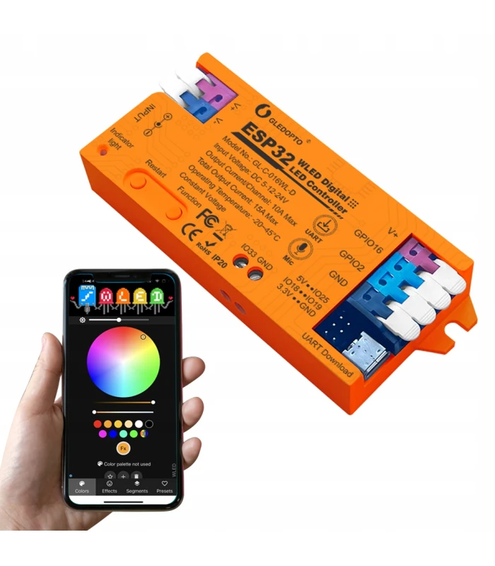 Sterownik WLED Magic Pixel RGBIC WiFi ESP32 Home Assistant MQTT UART USB-C