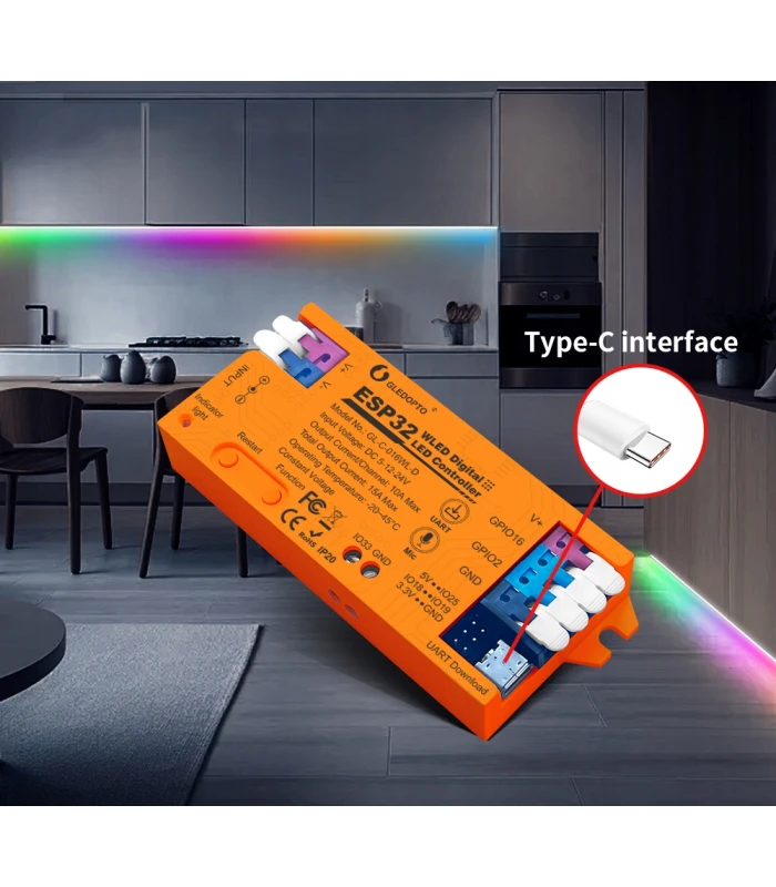 Sterownik WLED Magic Pixel RGBIC WiFi ESP32 Home Assistant MQTT UART USB-C