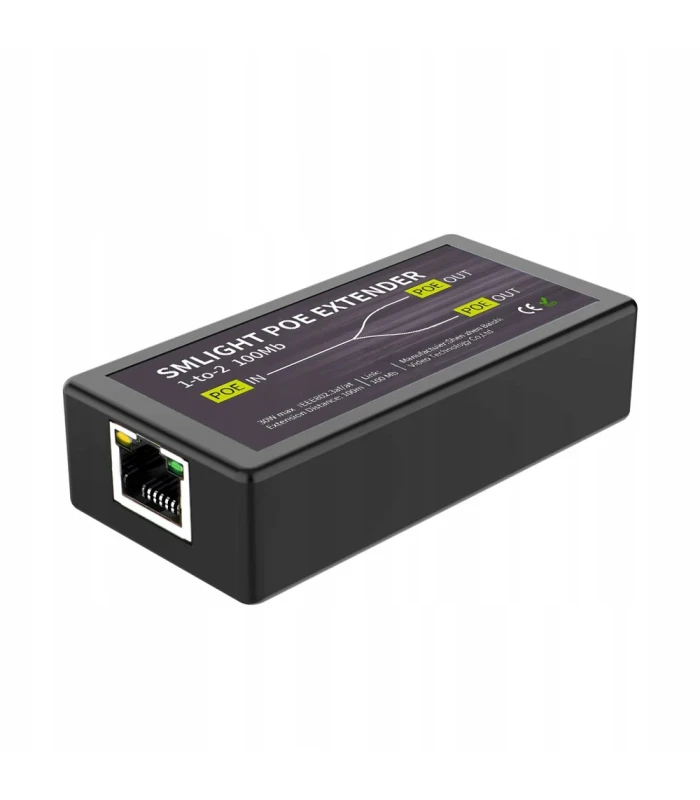 Extender PoE Ethernet RJ45 Przedłużacz Sygnału Zasięgu do 100m 2x 100Mbps