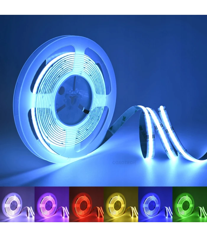 Taśma pasek LED COB RGB 12V rolka 5 metrów 840 LED/m NEON MOCNA IP20