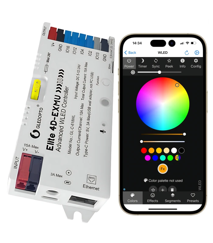 Sterownik LED WLED RGBIC WiFi ESP32 Ethernet RJ45 PWM WS281x MQTT 4 KANAŁY