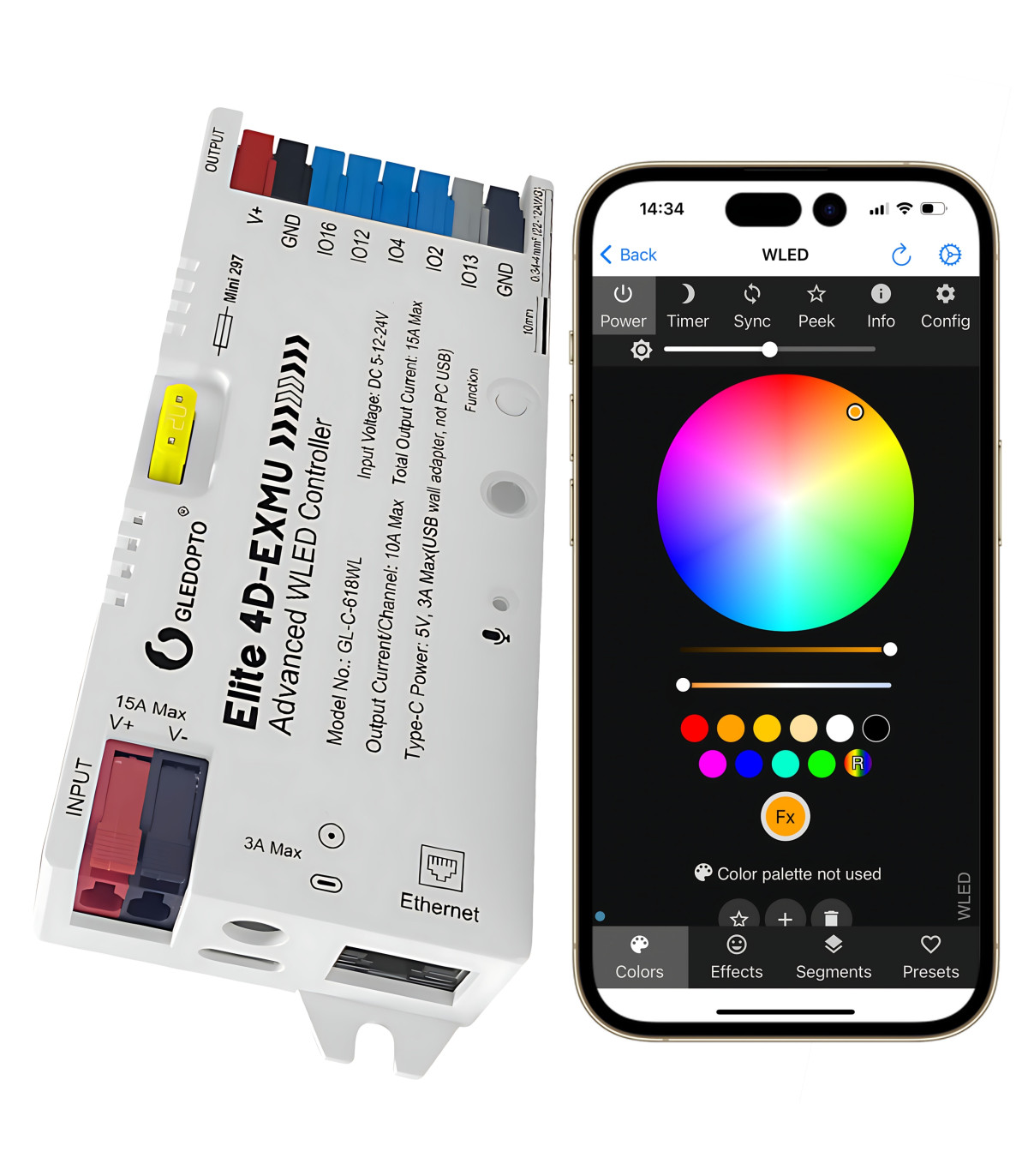 Sterownik LED WLED RGBIC WiFi ESP32 Ethernet RJ45 PWM WS281x MQTT 4 KANAŁY