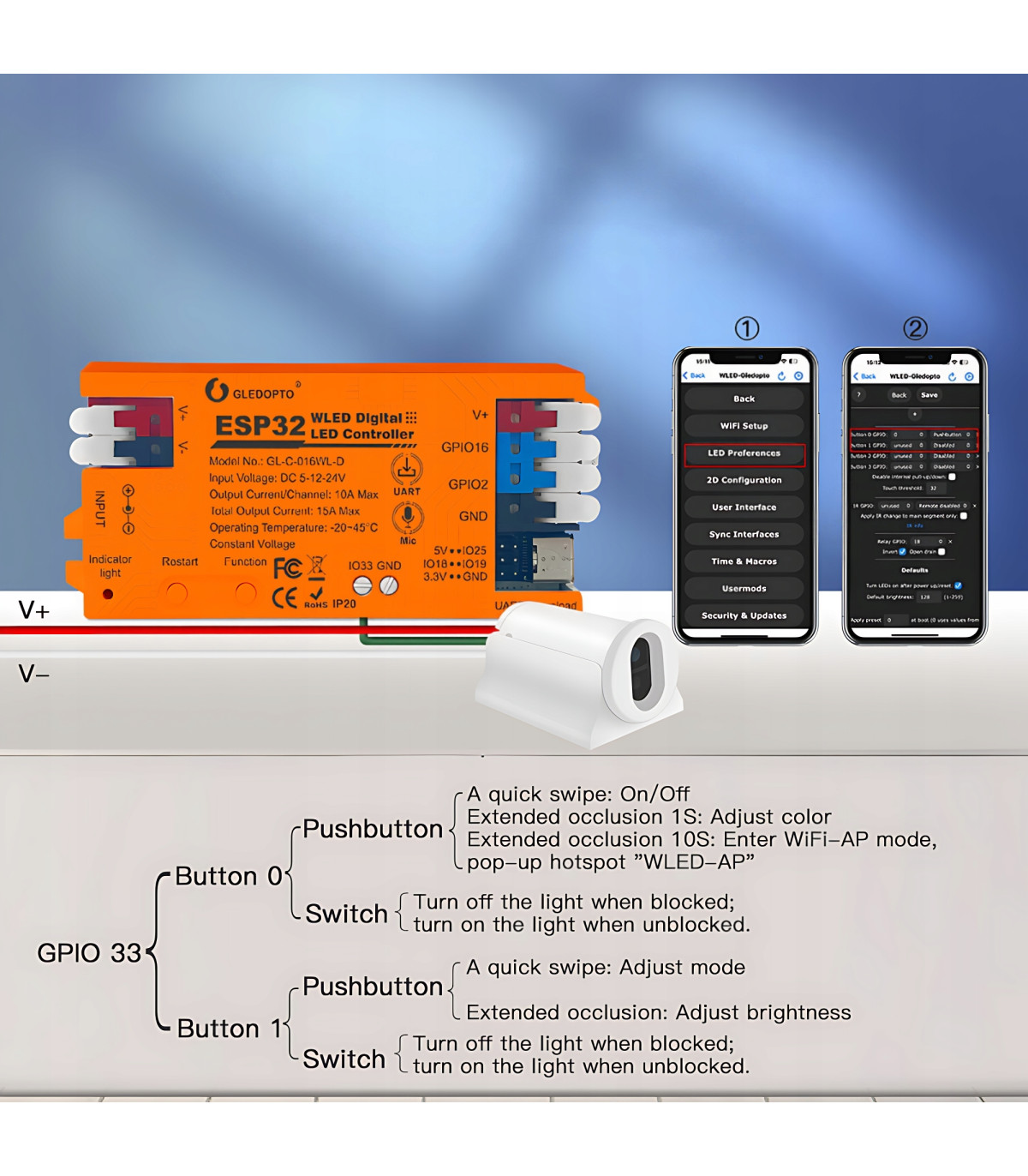 Czujnik zbliżeniowy GL-SW-001 bezdotykowy włącznik do sterowników LED WLED