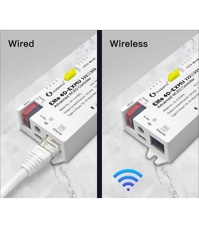 Sterownik LED WLED RGBIC WiFi ESP32 Ethernet RJ45 PWM WS281x MQTT 4 KANAŁY