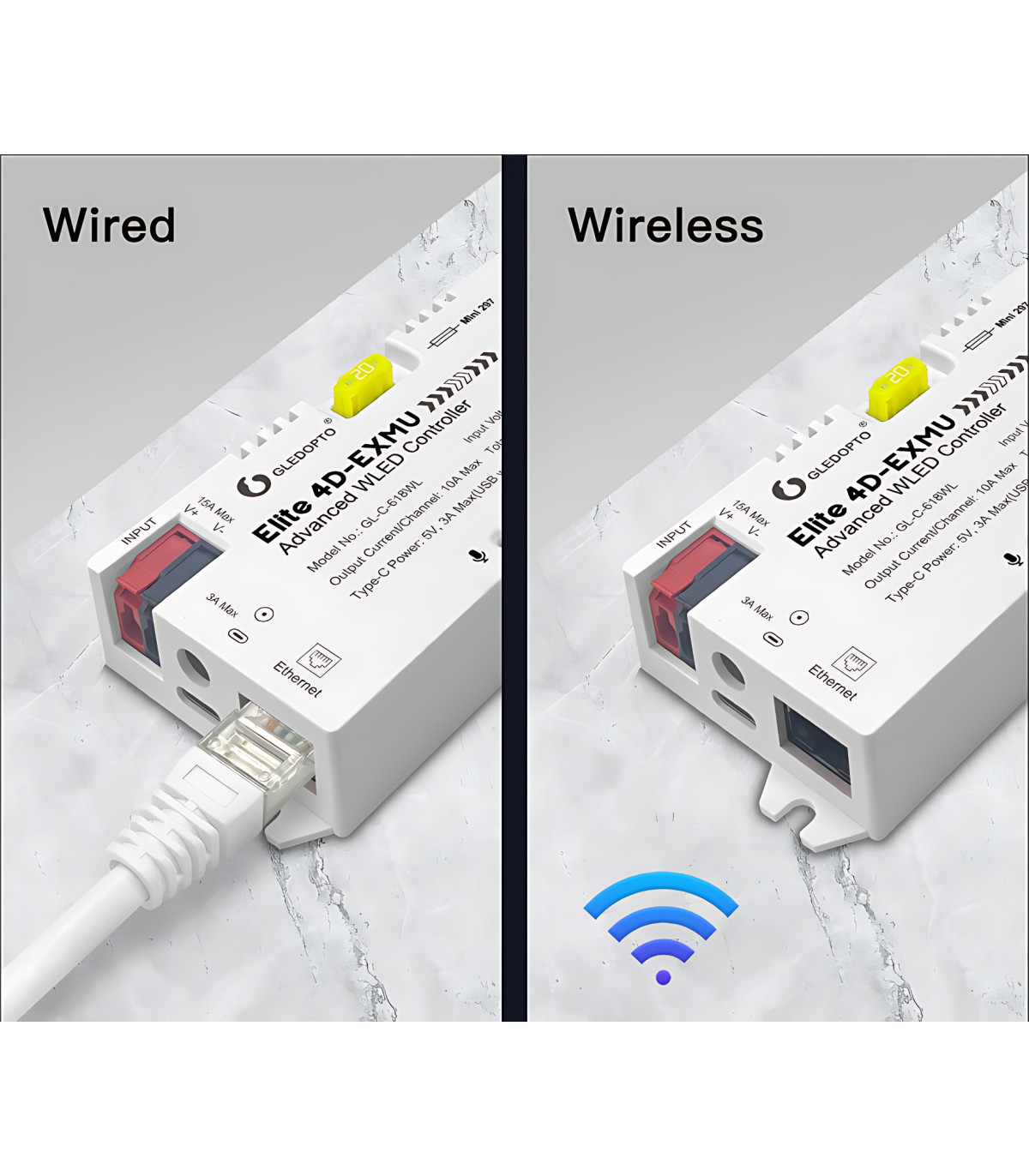 Sterownik LED WLED RGBIC WiFi ESP32 Ethernet RJ45 PWM WS281x MQTT 4 KANAŁY