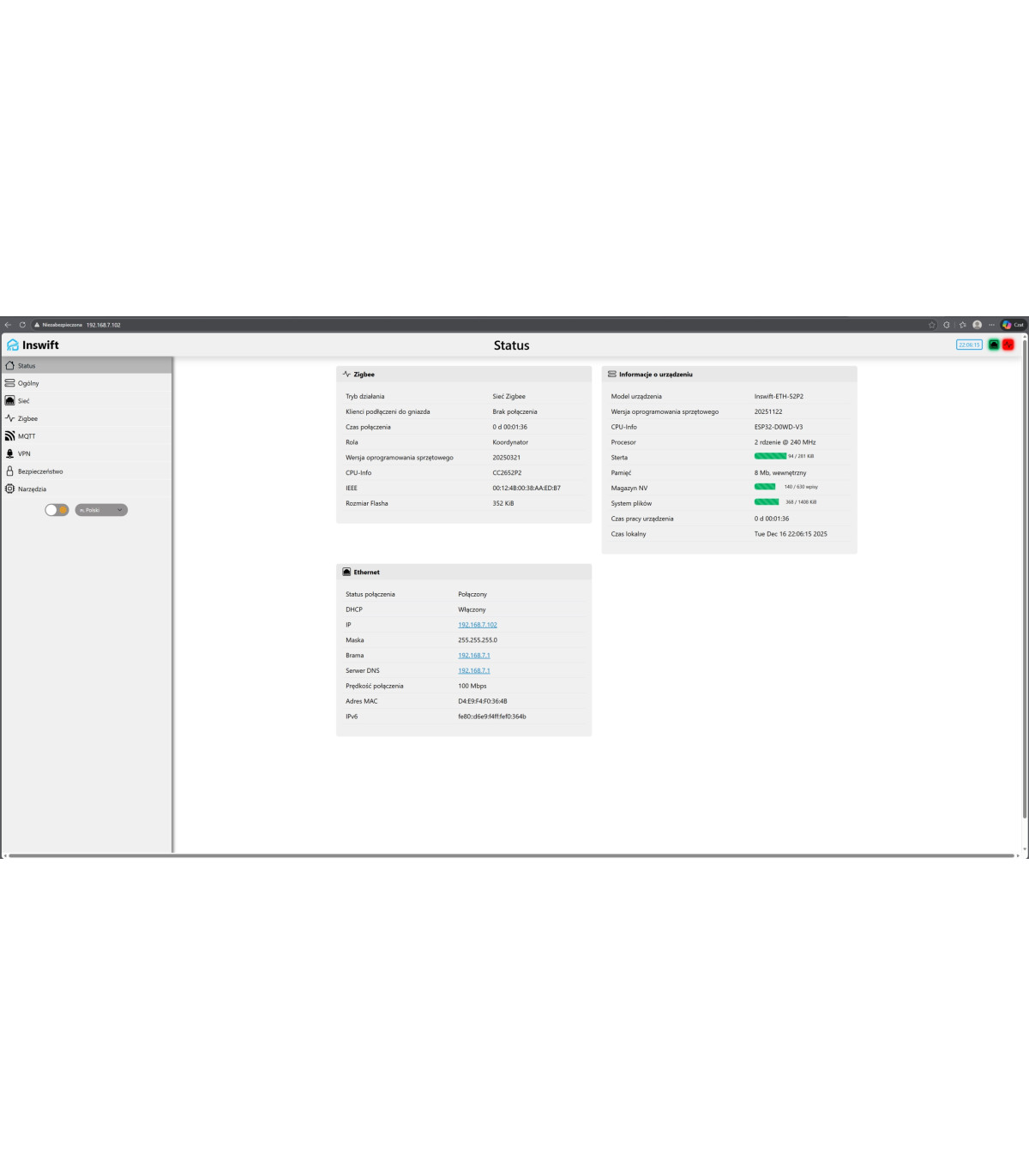 Koordynator Bramka ZigBee CC2652P2 RJ45 USB WiFi Home Assistant ZigBee2MQTT