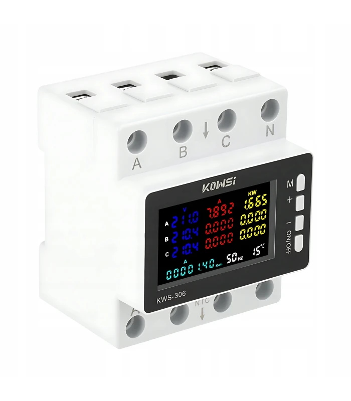 Trójfazowy licznik energii prądu mocy watomierz przekaźnik 80A z LCD na DIN