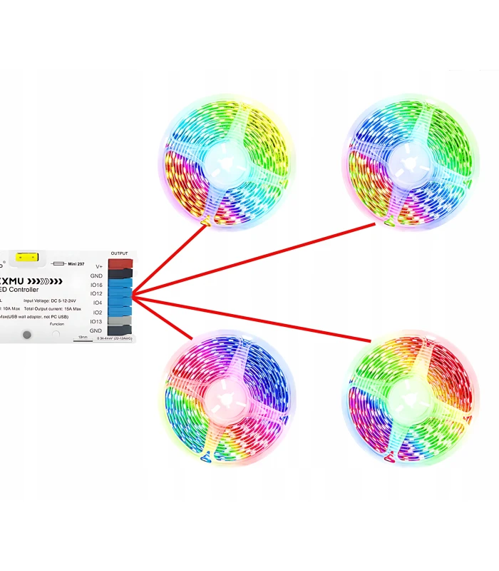 Sterownik LED WLED RGBIC WiFi ESP32 Ethernet RJ45 PWM WS281x MQTT 4 KANAŁY