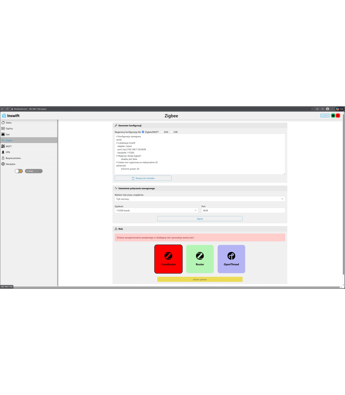 Koordynator Bramka ZigBee CC2652P2 RJ45 USB WiFi Home Assistant ZigBee2MQTT