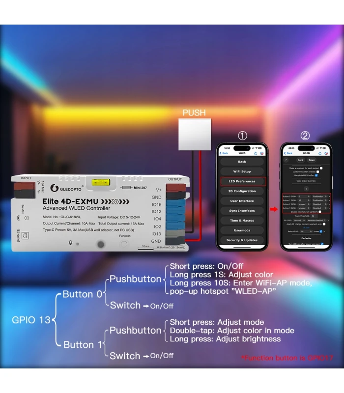Sterownik LED WLED RGBIC WiFi ESP32 Ethernet RJ45 PWM WS281x MQTT 4 KANAŁY