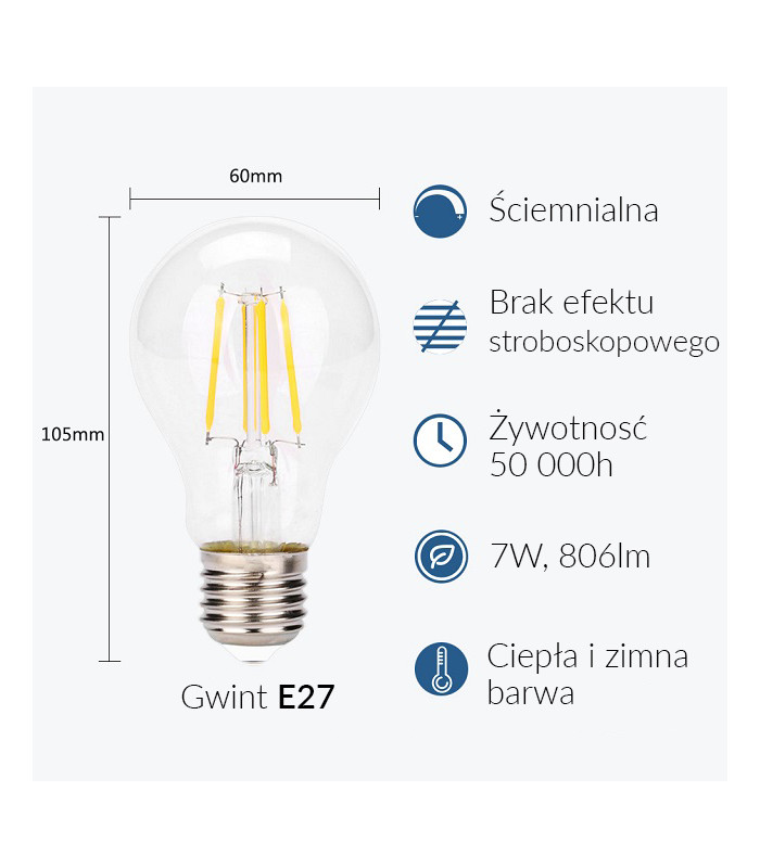 Żarówka ZigBee LED filament 7W E27 do Hue i Tuya